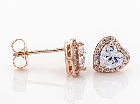 White Cubic Zirconia 18K Rose Gold Over Sterling Silver Heart Stud Earrings 1.69ctw