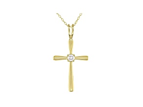 White Cubic Zirconia 18K Yellow Gold Over Sterling Silver Cross Pendant With Chain 0.17ctw