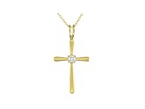 White Cubic Zirconia 18K Yellow Gold Over Sterling Silver Cross Pendant With Chain 0.17ctw