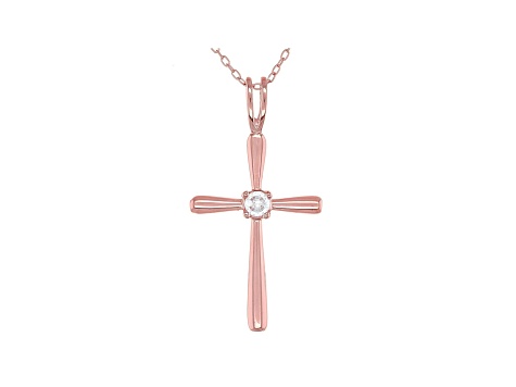 White Cubic Zirconia 18K Rose Gold Over Sterling Silver Cross Pendant With Chain 0.17ctw