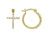 White Cubic Zirconia 18K Yellow Gold Over Sterling Silver Cross Hoop Earrings 0.34ctw