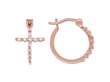 Picture of White Cubic Zirconia 18K Rose Gold Over Sterling Silver Cross Hoop Earrings 0.34ctw