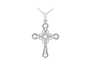 White Cubic Zirconia Rhodium Over Sterling Silver Cross Pendant With Chain 0.65ctw