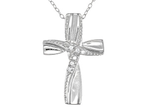 White Cubic Zirconia Rhodium Over Sterling Silver Cross Pendant With Chain 0.05ctw
