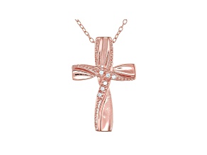White Cubic Zirconia 18K Rose Gold Over Sterling Silver Cross Pendant With Chain 0.05ctw