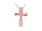 White Cubic Zirconia 18K Rose Gold Over Sterling Silver Cross Pendant With Chain 0.05ctw