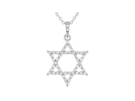 White Cubic Zirconia Rhodium Over Sterling Silver Star of David Pendant With Chain 0.75ctw