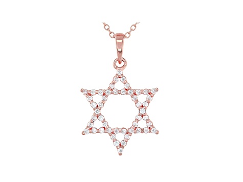 White Cubic Zirconia 18K Rose Gold Over Sterling Silver Star Of David Pendant With Chain 0.75ctw