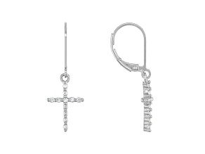 White Cubic Zirconia Rhodium Over Sterling Silver Cross Earrings 0.34ctw