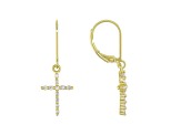 White Cubic Zirconia 18K Yellow Gold Over Sterling Silver Cross Earrings 0.34ctw