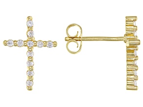 White Cubic Zirconia 18K Yellow Gold Over Sterling Silver Cross Earrings 0.34ctw
