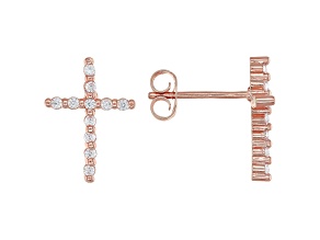 White Cubic Zirconia 18K Rose Gold Over Sterling Silver Cross Earrings 0.34ctw