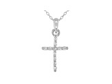 White Cubic Zirconia Rhodium Over Sterling Silver Cross Pendant With Chain 0.17ctw