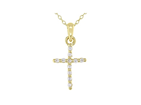 White Cubic Zirconia 18K Yellow Gold Over Sterling Silver Cross Pendant ...