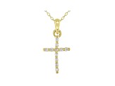 White Cubic Zirconia 18K Yellow Gold Over Sterling Silver Cross Pendant With Chain 0.17ctw