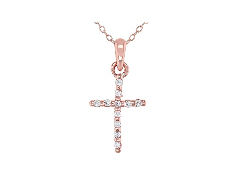 White Cubic Zirconia 18K Rose Gold Over Sterling Silver Cross With Chain 0.17ctw