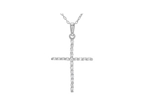 White Cubic Zirconia Rhodium Over Sterling Silver Cross Pendant With Chain 0.31ctw