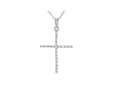 White Cubic Zirconia Rhodium Over Sterling Silver Cross Pendant With Chain 0.31ctw