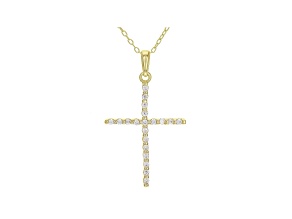 White Cubic Zirconia 18K Yellow Gold Over Sterling Silver Cross Pendant With Chain 0.31ctw