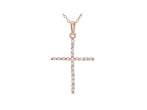 White Cubic Zirconia 18K Rose Gold Over Sterling Silver Cross Pendant With Chain 0.31ctw