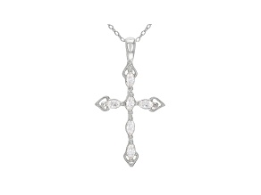 White Cubic Zirconia Rhodium Over Sterling Silver Cross Pendant With Chain 0.75ctw