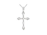 White Cubic Zirconia Rhodium Over Sterling Silver Cross Pendant With Chain 0.75ctw