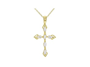 White Cubic Zirconia 18K Yellow Gold Over Sterling Silver Cross Pendant With Chain 0.75ctw