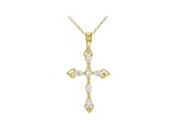 White Cubic Zirconia 18K Yellow Gold Over Sterling Silver Cross Pendant With Chain 0.75ctw