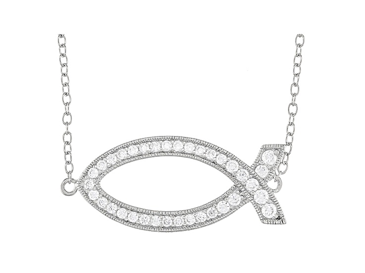 White Cubic Zircoina Rhodium Over Sterling Silver Fish White Cubic Zircoina Rhodium Over Sterling Silver Fish