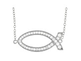 White Cubic Zircoina Rhodium Over Sterling Silver Fish Necklace 0.63ctw