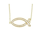 White Cubic Zirconia 18K Yellow Gold Over Sterling Silver Fish Necklace 0.63ctw