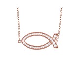 White Cubic Zirconia 18K Rose Gold Over Sterling Silver Fish Necklace 0.63ctw