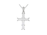 White Cubic Zirconia Rhodium Over Sterling Silver Cross Pendant With Chain 2.41ctw