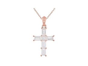White Cubic Zirconia 18K Rose Gold Over Sterling Silver Cross Pendant With Chain 2.41ctw