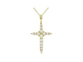White Cubic Zirconia 18K Yellow Gold Over Sterling Silver Cross Pendant With Chain 1.11ctw