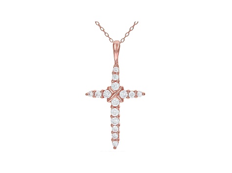 White Cubic Zirconia 18K Rose Gold Over Sterling Silver Cross With Pendant 1.11ctw