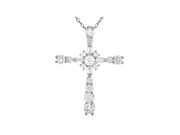 White Cubic Zirconia Rhodium Over Sterling Silver Cross Pendant With Chain 1.81ctw
