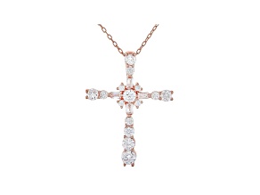 White Cubic Zirconia 18K Rose Gold Over Sterling Silver Cross Pendant With Chain 1.81ctw