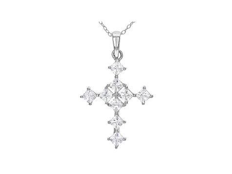 White Cubic Zirconia Rhodium Over Sterling Silver Cross Pendant With Chain 1.94ctw