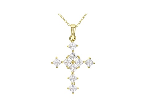 White Cubic Zirconia 18K Yellow Gold Over Sterling Silver Cross Pendant ...