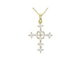 White Cubic Zirconia 18K Yellow Gold Over Sterling Silver Cross Pendant With Chain 1.94ctw