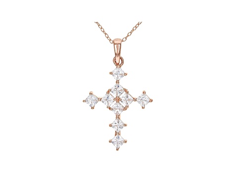 White Cubic Zirconia 18K Rose Gold Over Sterling Silver Cross Pendant With Chain 1.94ctw