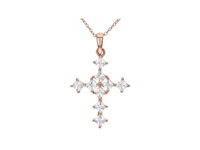 White Cubic Zirconia 18K Rose Gold Over Sterling Silver Cross Pendant With Chain 1.94ctw