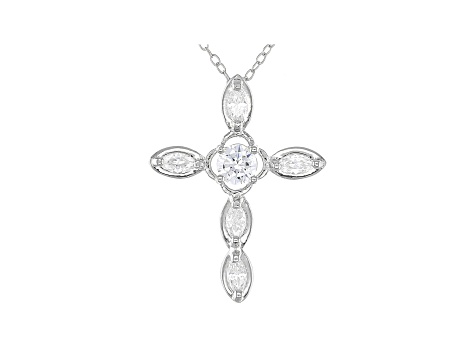White Cubic Zirconia Rhodium Over Sterling Silver Cross Pendant With Chain 1.03ctw