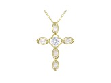 White Cubic Zirconia 18K Yellow Gold Over Sterling Silver Cross Pendant With Chain 1.03ctw