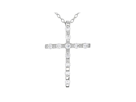 White Cubic Zirconia Rhodium Over Sterling Silver Cross Pendant With Chain 0.46ctw