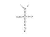 White Cubic Zirconia Rhodium Over Sterling Silver Cross Pendant With Chain 0.46ctw