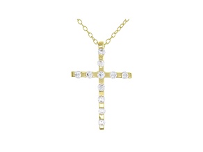 White Cubic Zirconia 18K Yellow Gold Over Sterling Silver Cross Pendant With Chain 0.46ctw