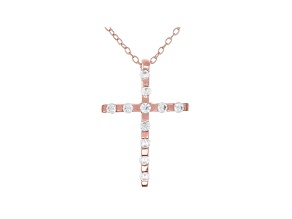 White Cubic Zirconia 18K Rose Gold Over Sterling Silver Cross Pendant With Chain 0.46ctw