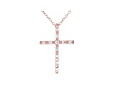 White Cubic Zirconia 18K Rose Gold Over Sterling Silver Cross Pendant With Chain 0.46ctw